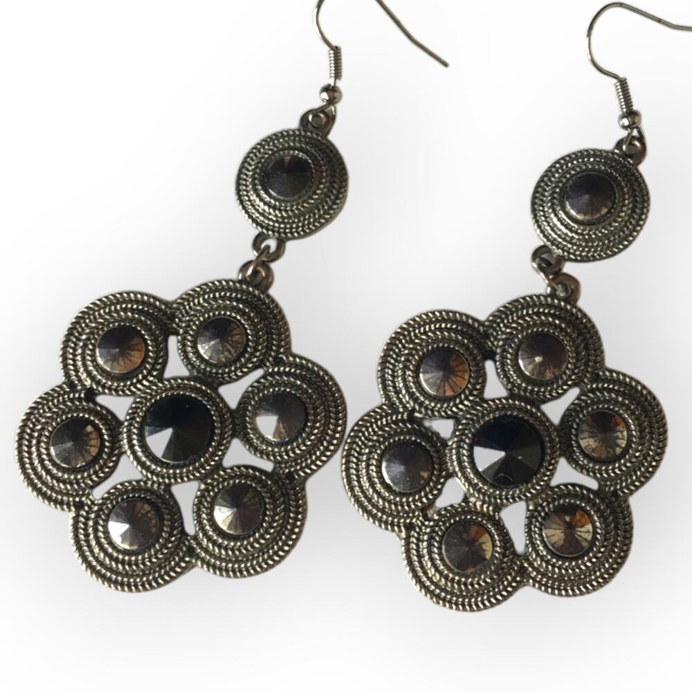 Large gunmetal and black statement earrings